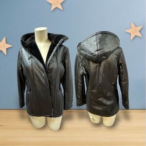 Wilsons Leather,Teenage,Winter Jacket,Black,Leather,Sz XL,Hood,Zip,Long Sleeve.!